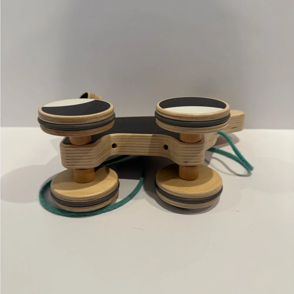 LOVEVERY |The Pull‎ Pup | Wooden Push Pull Toy, Black/White/Natural Wood toddler